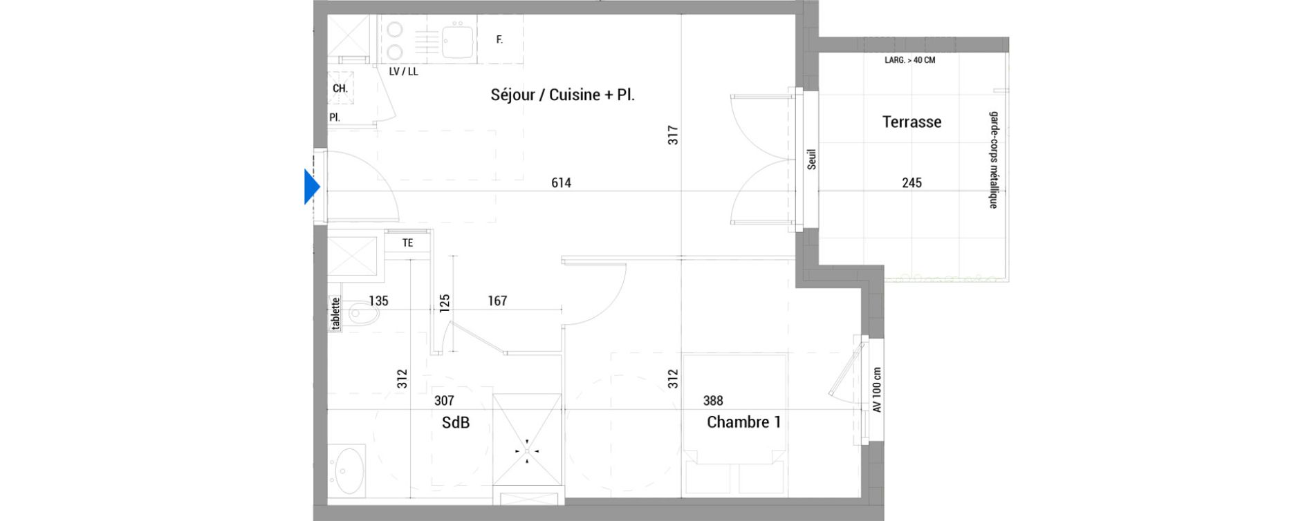 Appartement T2 de 39,40 m2 &agrave; Jassans-Riottier Centre