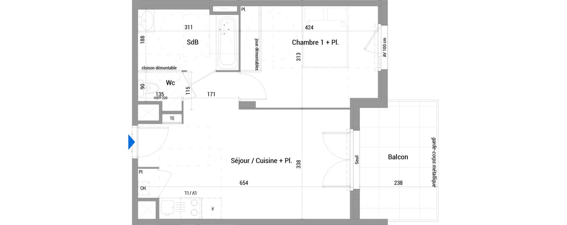 Appartement T2 de 42,85 m2 &agrave; Jassans-Riottier Centre