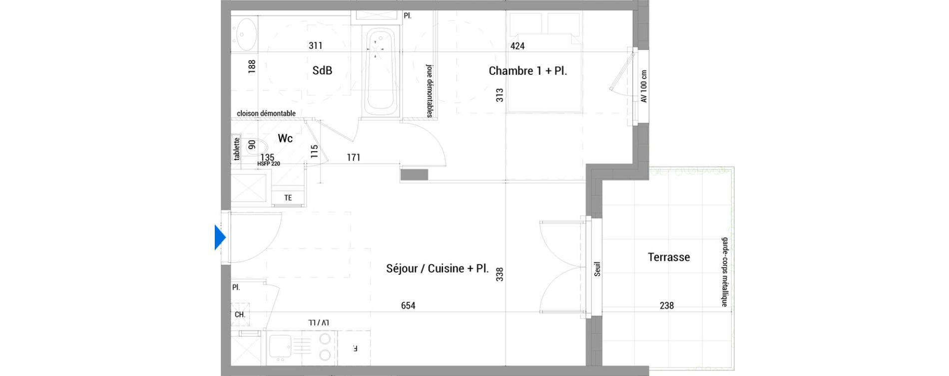 Appartement T2 de 42,85 m2 &agrave; Jassans-Riottier Centre