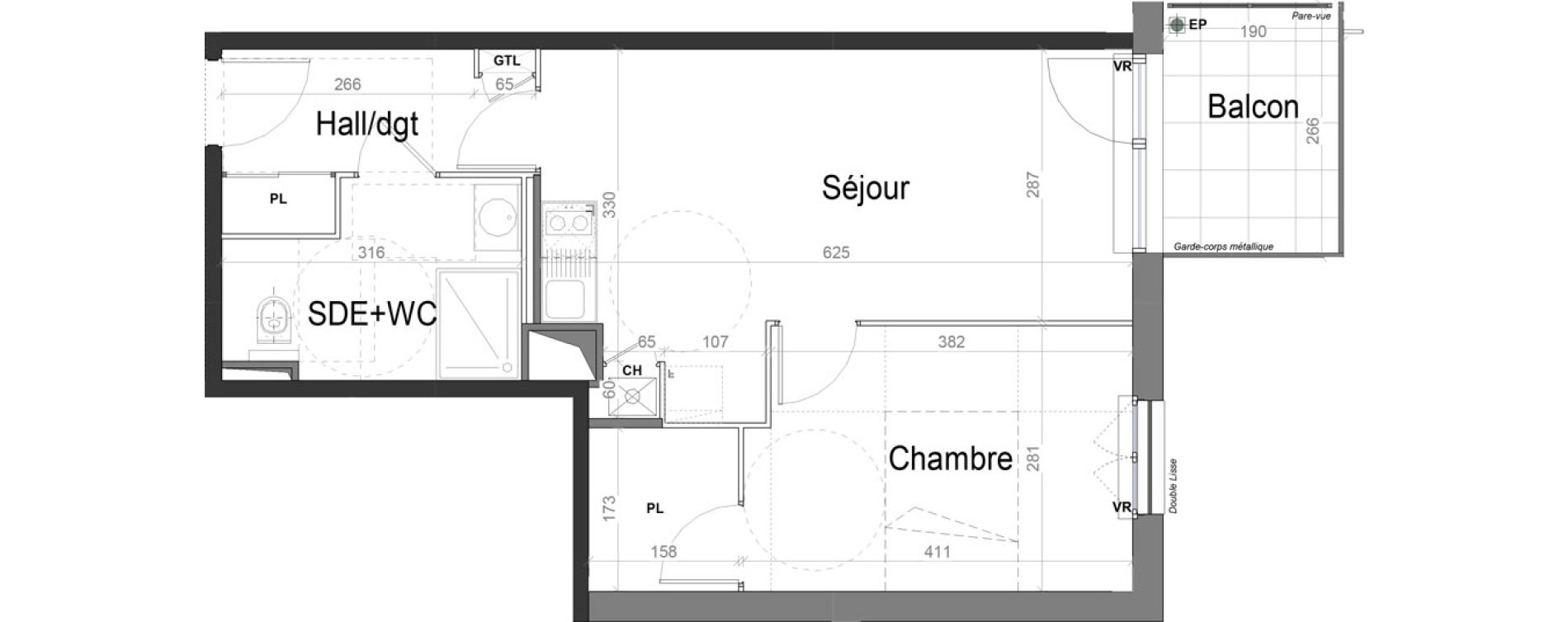 Appartement T2 de 44,60 m2 &agrave; Jassans-Riottier Centre