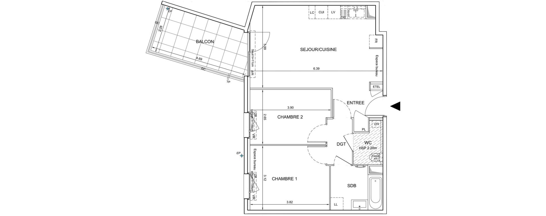 Appartement T3 de 60,29 m2 &agrave; Mionnay Centre