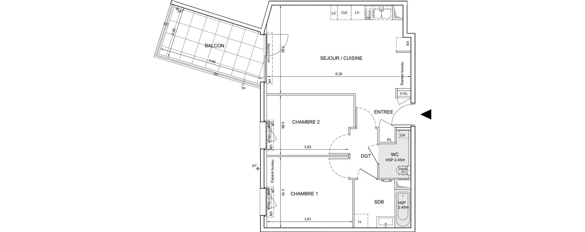 Appartement T3 de 60,16 m2 &agrave; Mionnay Centre