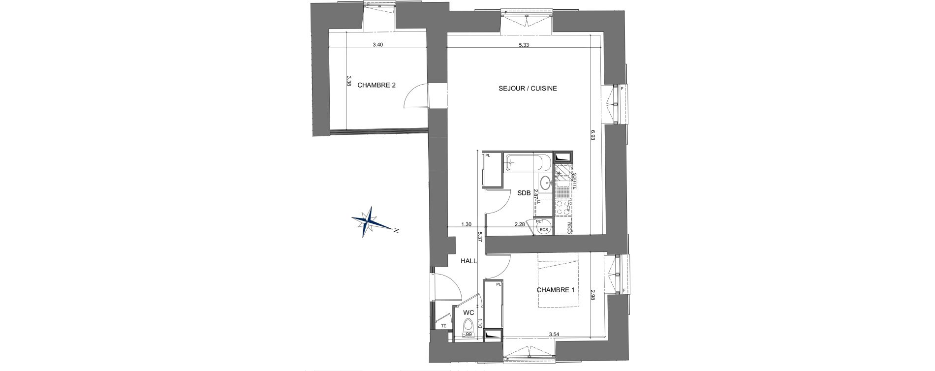 Appartement T3 de 65,06 m2 &agrave; Miribel Centre