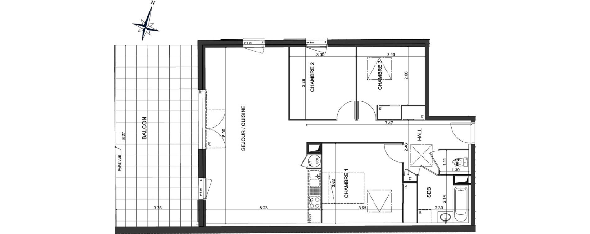Appartement T4 de 84,41 m2 &agrave; Miribel Centre