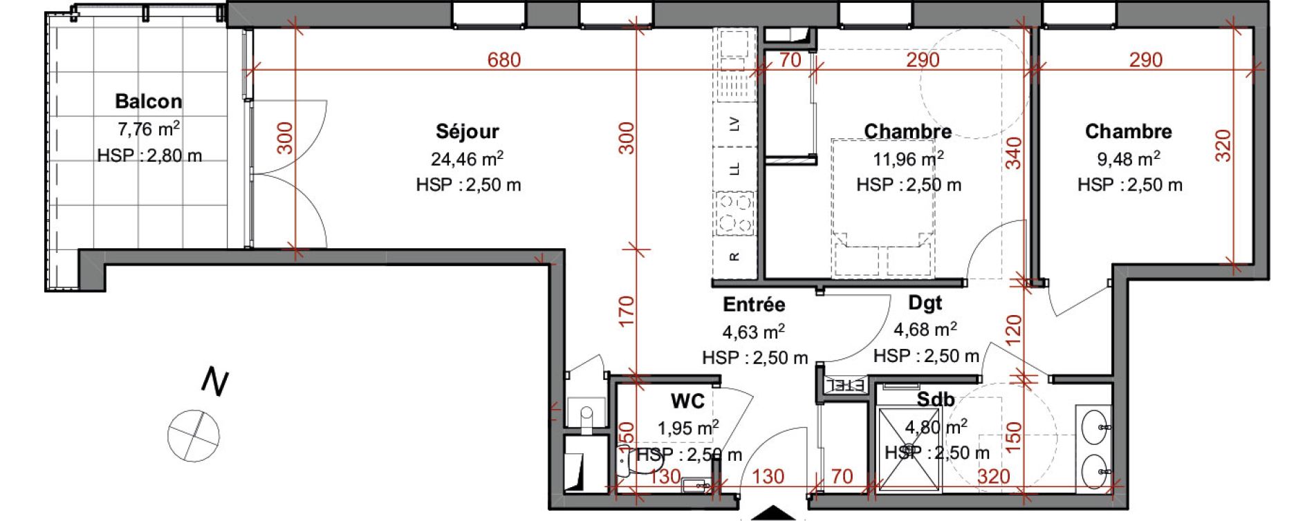 Appartement T3 de 61,96 m2 &agrave; Montluel Centre