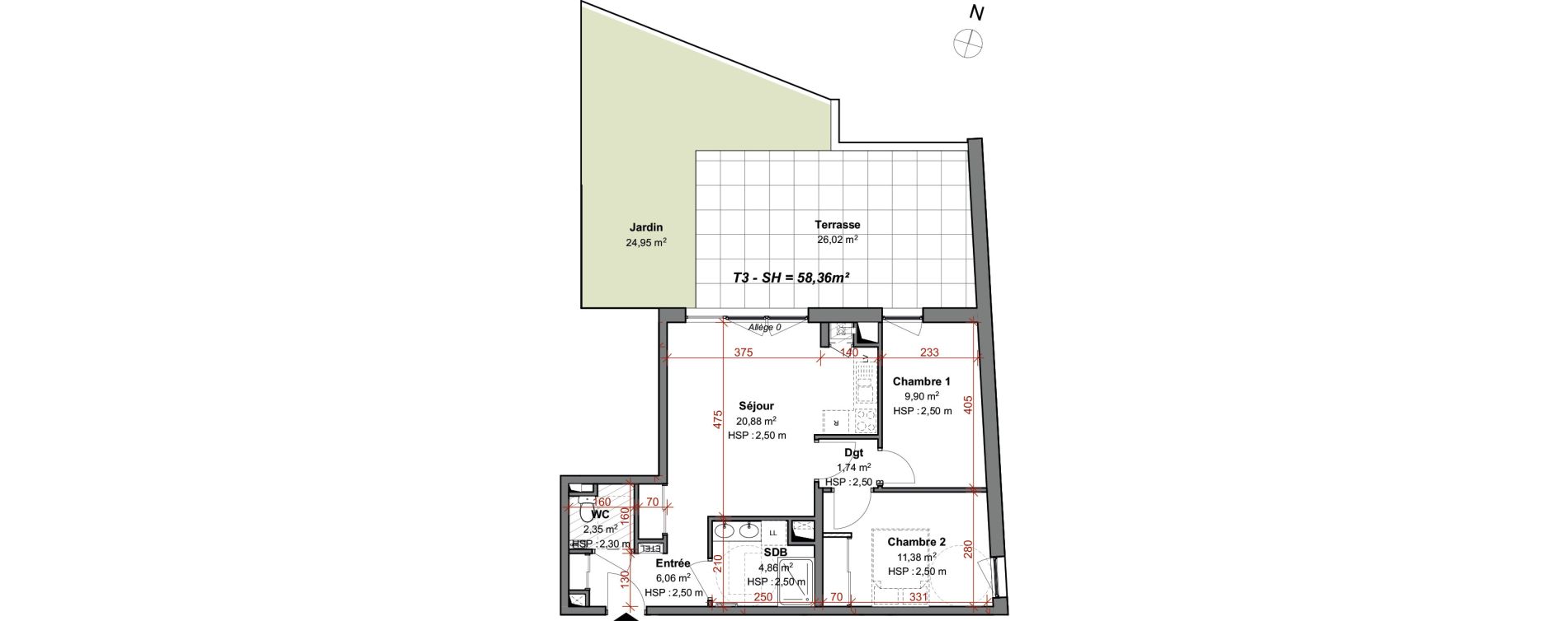 Appartement T3 de 57,17 m2 &agrave; Montluel Centre