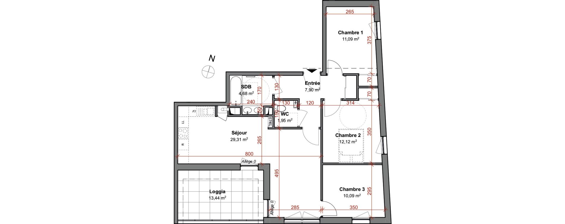 Appartement T4 de 77,14 m2 &agrave; Montluel Centre