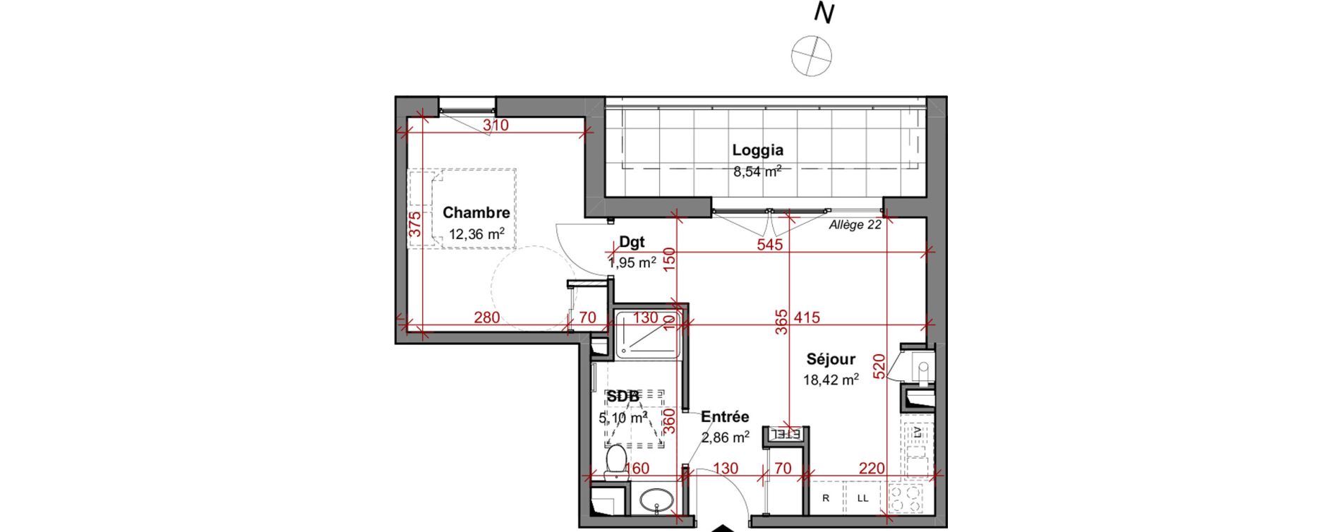 Appartement T2 de 40,69 m2 &agrave; Montluel Centre