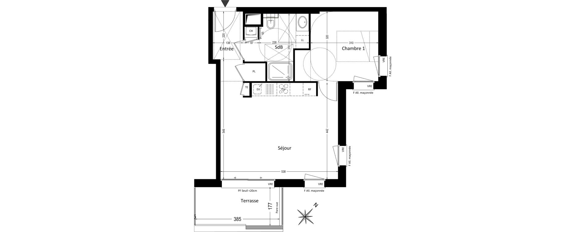 Appartement T2 de 45,75 m2 &agrave; Pr&eacute;vessin-Mo&euml;ns Centre