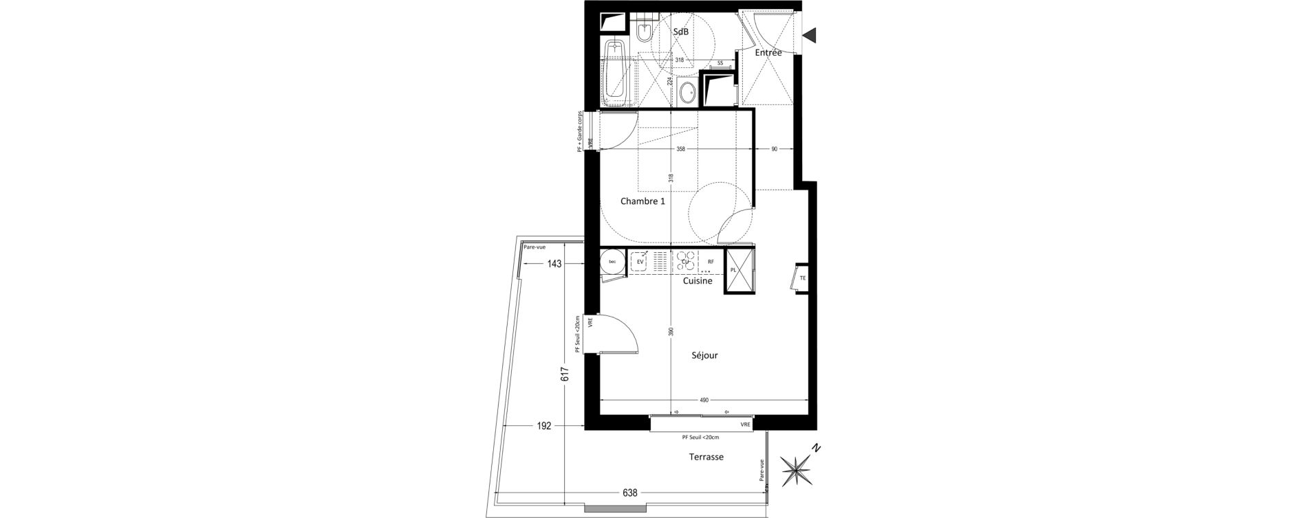 Appartement T2 de 42,45 m2 &agrave; Pr&eacute;vessin-Mo&euml;ns Centre