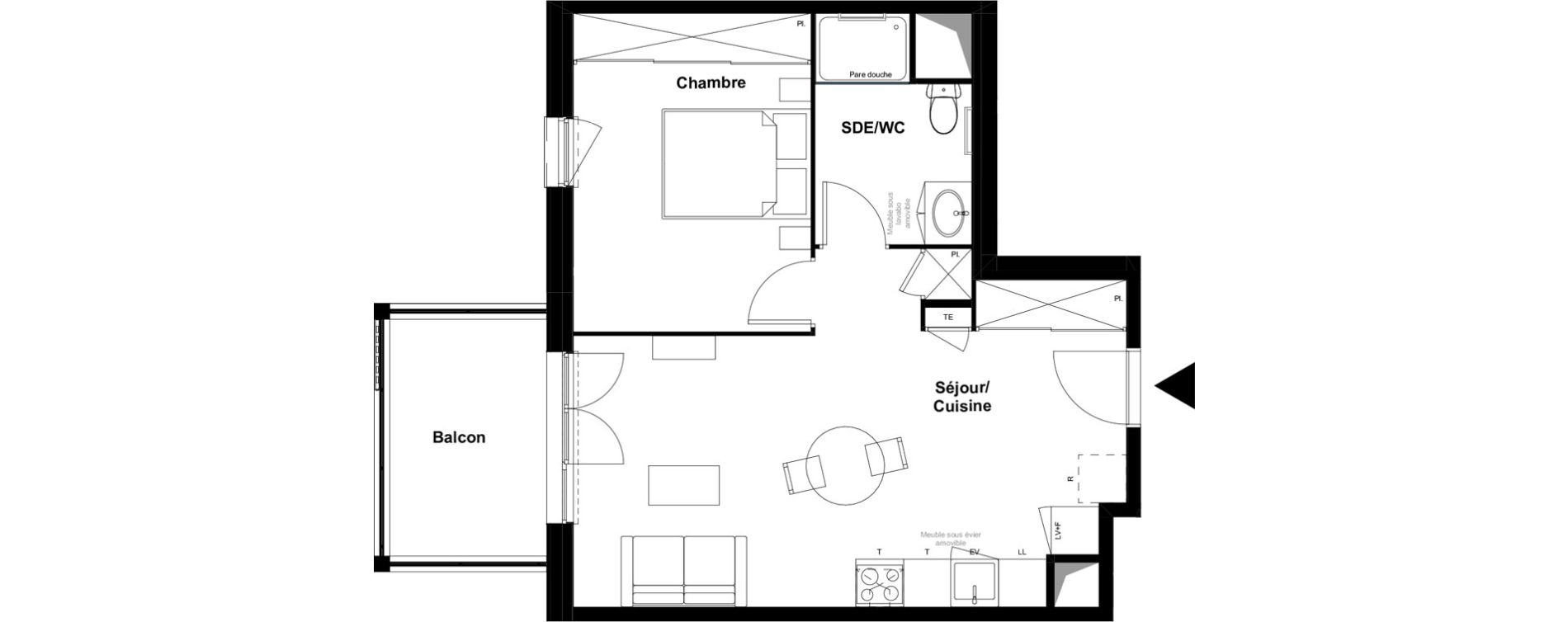 Appartement T2 meubl&eacute; de 44,29 m2 &agrave; Saint-Laurent-Sur-Sa&ocirc;ne Centre