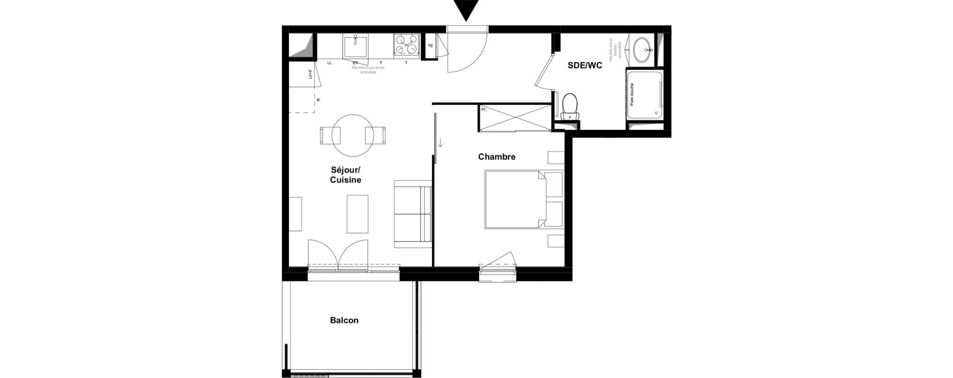 Appartement T2 meubl&eacute; de 39,89 m2 &agrave; Saint-Laurent-Sur-Sa&ocirc;ne Centre