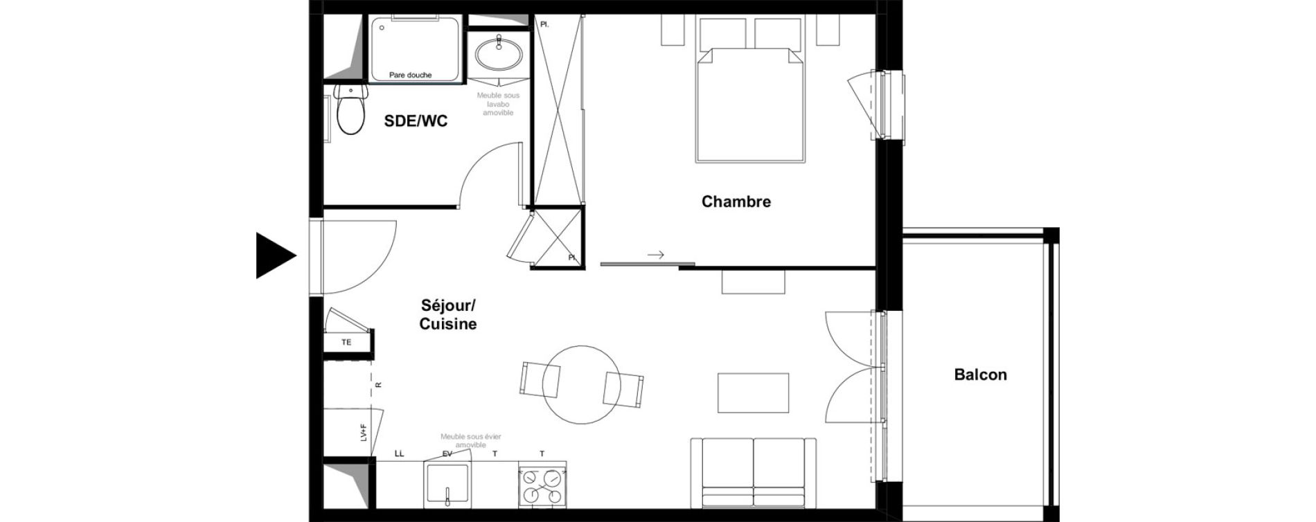 Appartement T2 meubl&eacute; de 42,57 m2 &agrave; Saint-Laurent-Sur-Sa&ocirc;ne Centre