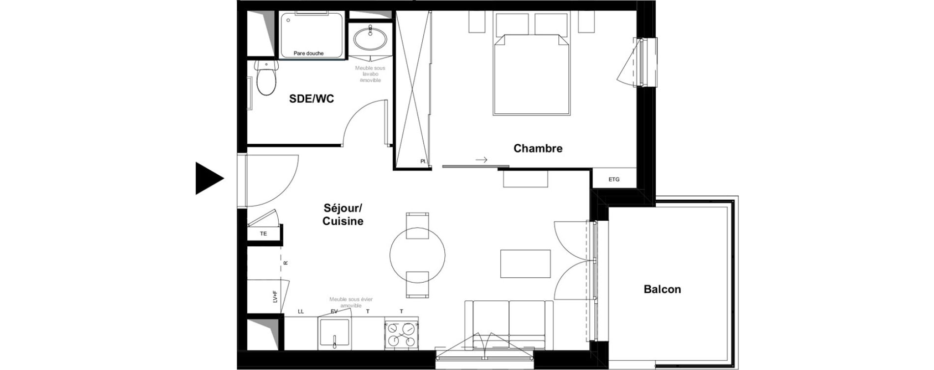Appartement T2 meubl&eacute; de 39,01 m2 &agrave; Saint-Laurent-Sur-Sa&ocirc;ne Centre