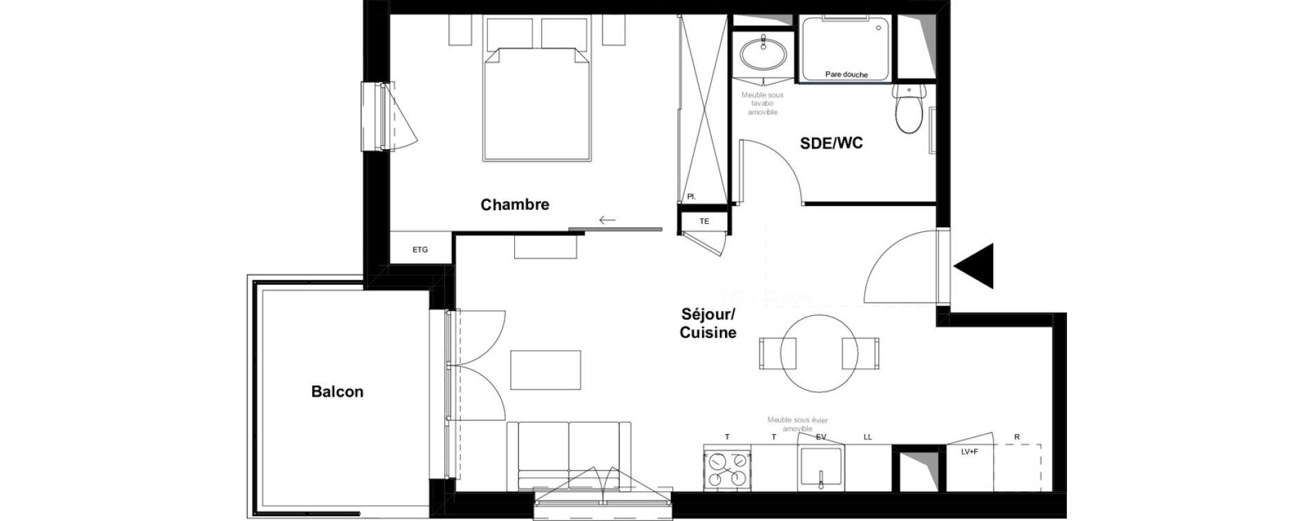 Appartement T2 meubl&eacute; de 42,26 m2 &agrave; Saint-Laurent-Sur-Sa&ocirc;ne Centre