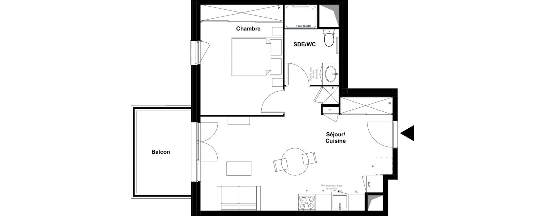 Appartement T2 meubl&eacute; de 44,29 m2 &agrave; Saint-Laurent-Sur-Sa&ocirc;ne Centre