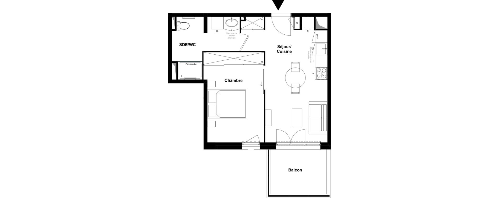 Appartement T2 meubl&eacute; de 40,23 m2 &agrave; Saint-Laurent-Sur-Sa&ocirc;ne Centre