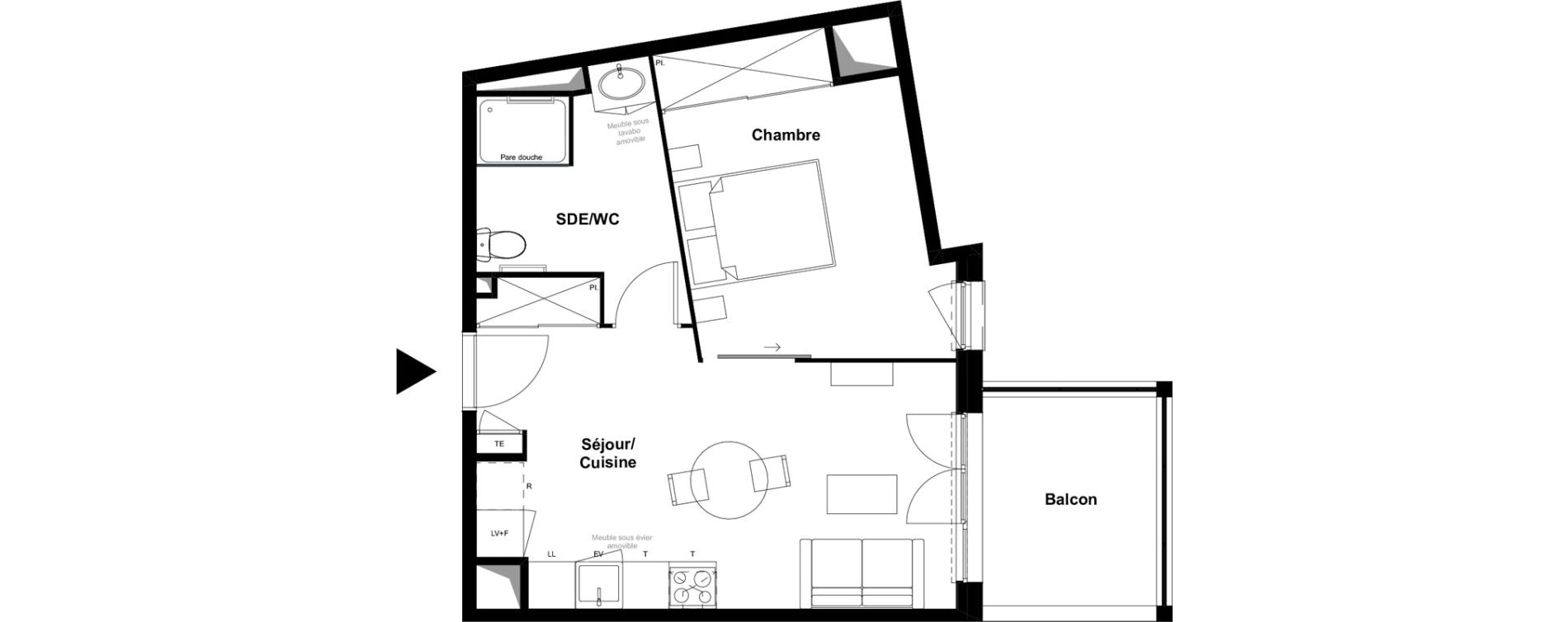 Appartement T2 meubl&eacute; de 40,75 m2 &agrave; Saint-Laurent-Sur-Sa&ocirc;ne Centre