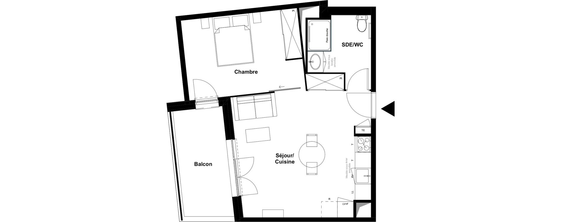 Appartement T2 meubl&eacute; de 44,11 m2 &agrave; Saint-Laurent-Sur-Sa&ocirc;ne Centre