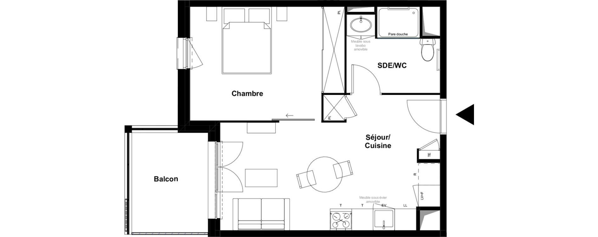 Appartement T2 meubl&eacute; de 39,97 m2 &agrave; Saint-Laurent-Sur-Sa&ocirc;ne Centre