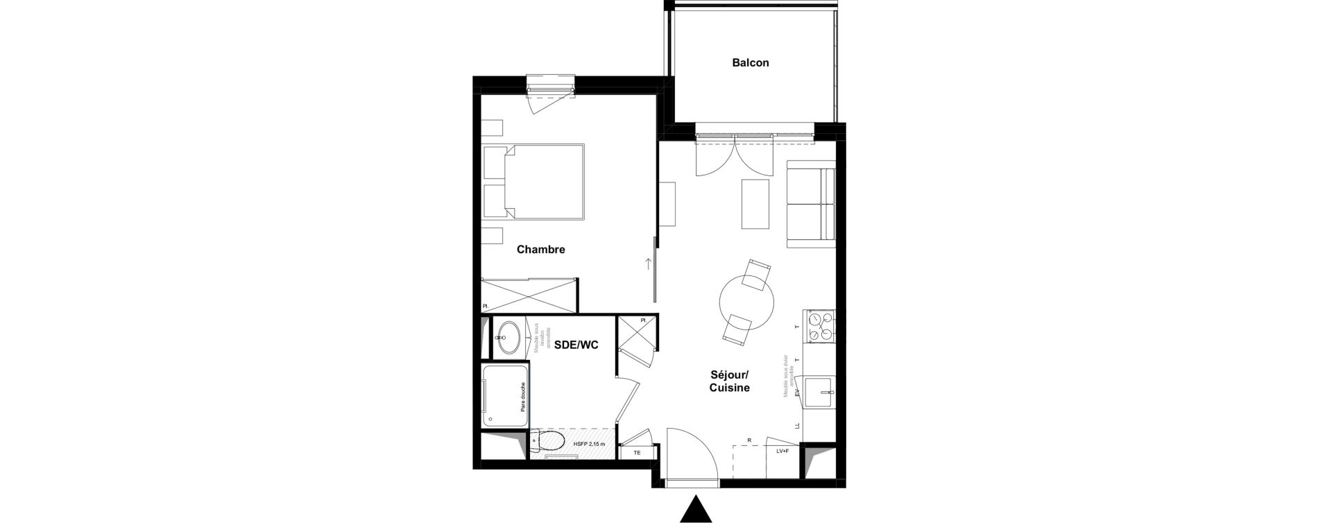 Appartement T2 meubl&eacute; de 40,07 m2 &agrave; Saint-Laurent-Sur-Sa&ocirc;ne Centre