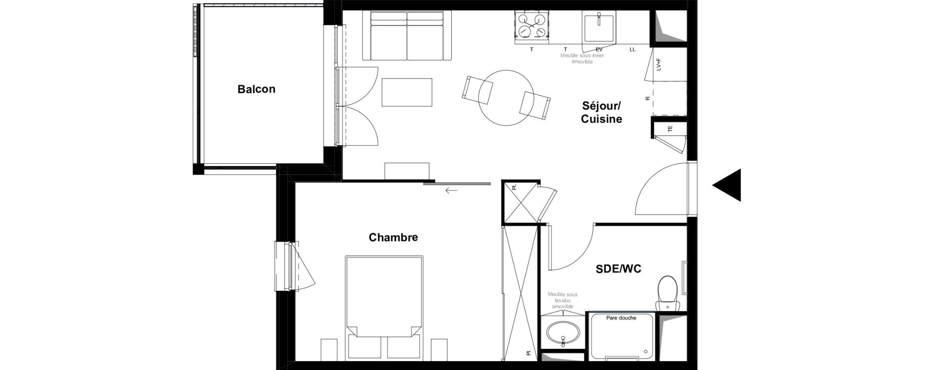 Appartement T2 meubl&eacute; de 39,97 m2 &agrave; Saint-Laurent-Sur-Sa&ocirc;ne Centre