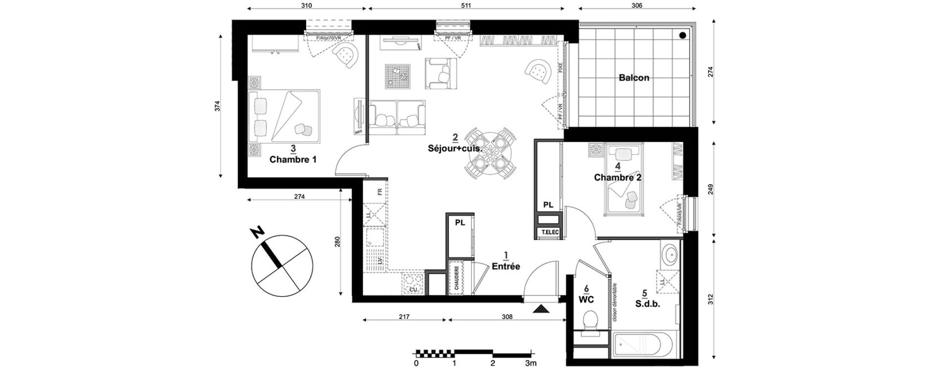 Appartement T3 de 60,61 m2 &agrave; S&eacute;gny Centre