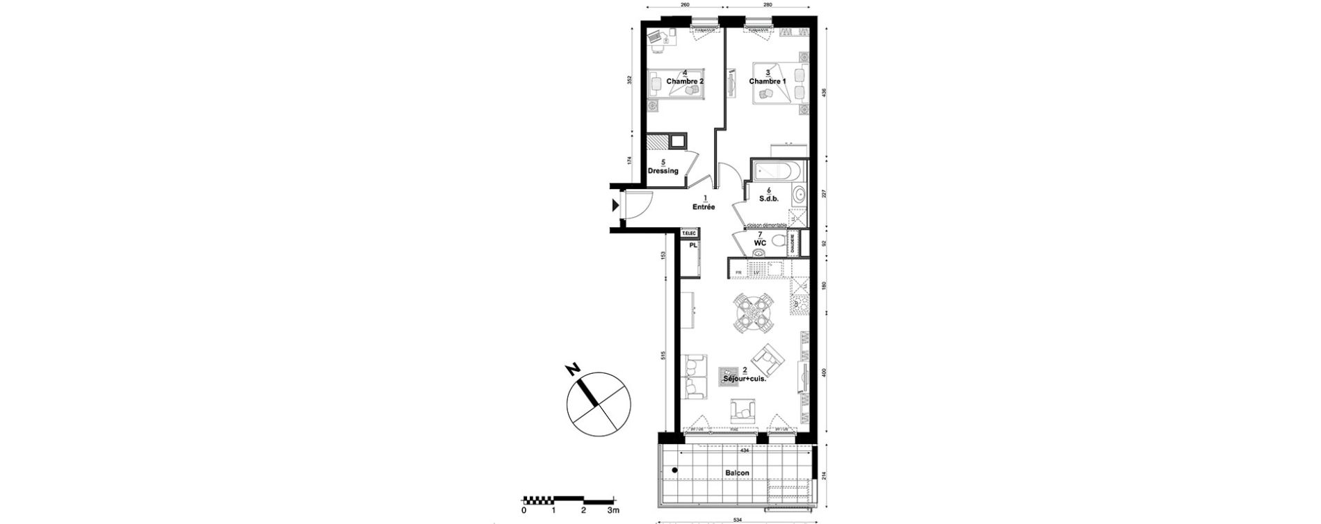 Appartement T3 de 64,18 m2 &agrave; S&eacute;gny Centre