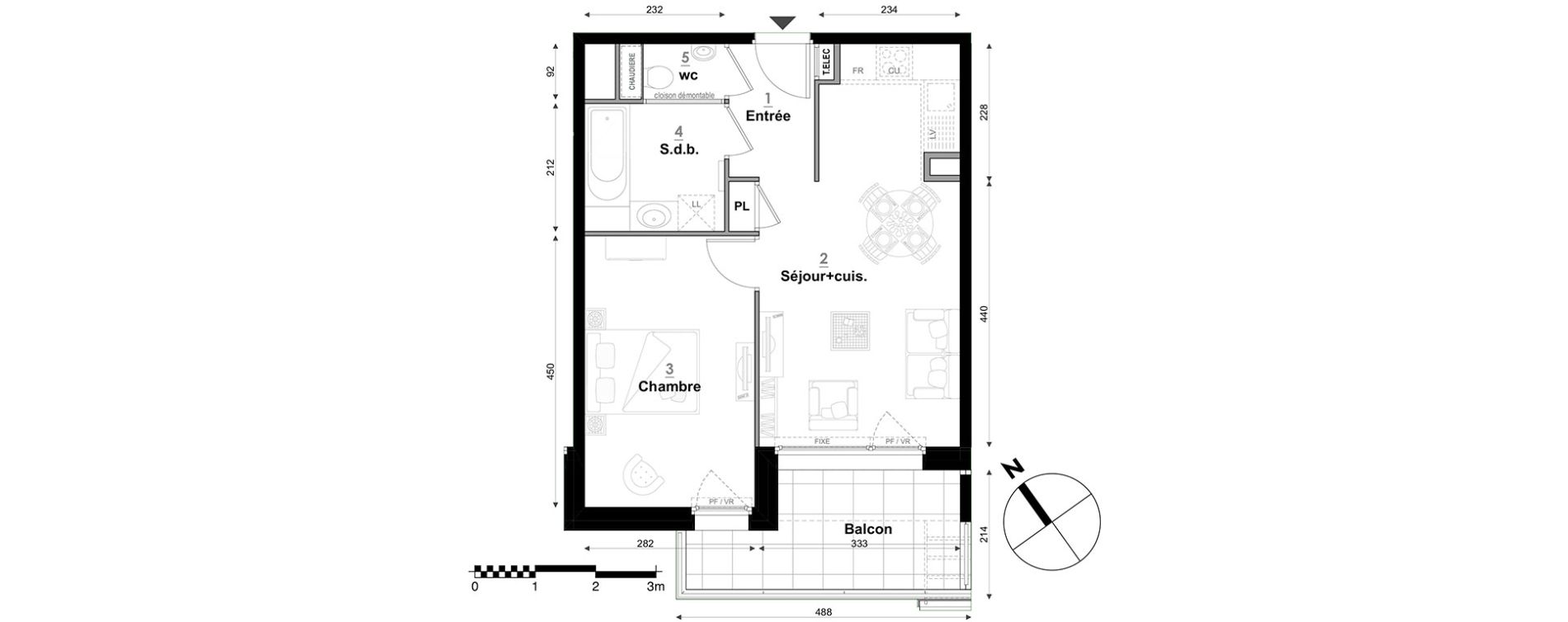 Appartement T2 de 41,93 m2 &agrave; S&eacute;gny Centre