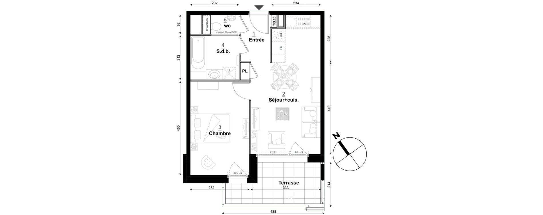 Appartement T2 de 42,00 m2 &agrave; S&eacute;gny Centre
