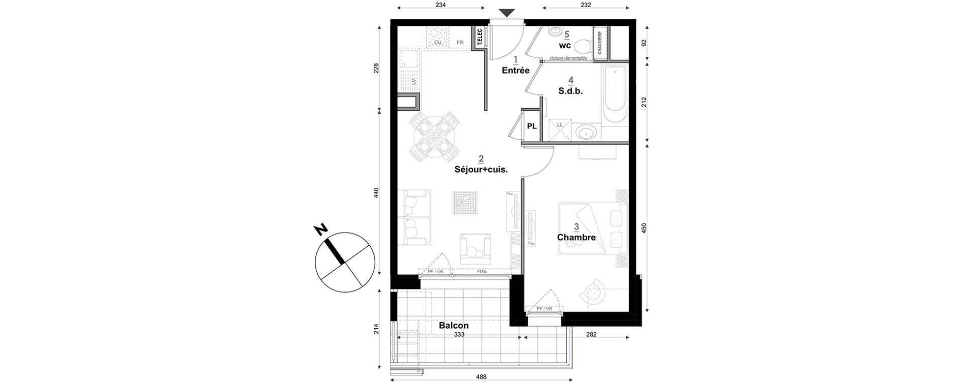 Appartement T2 de 41,93 m2 &agrave; S&eacute;gny Centre