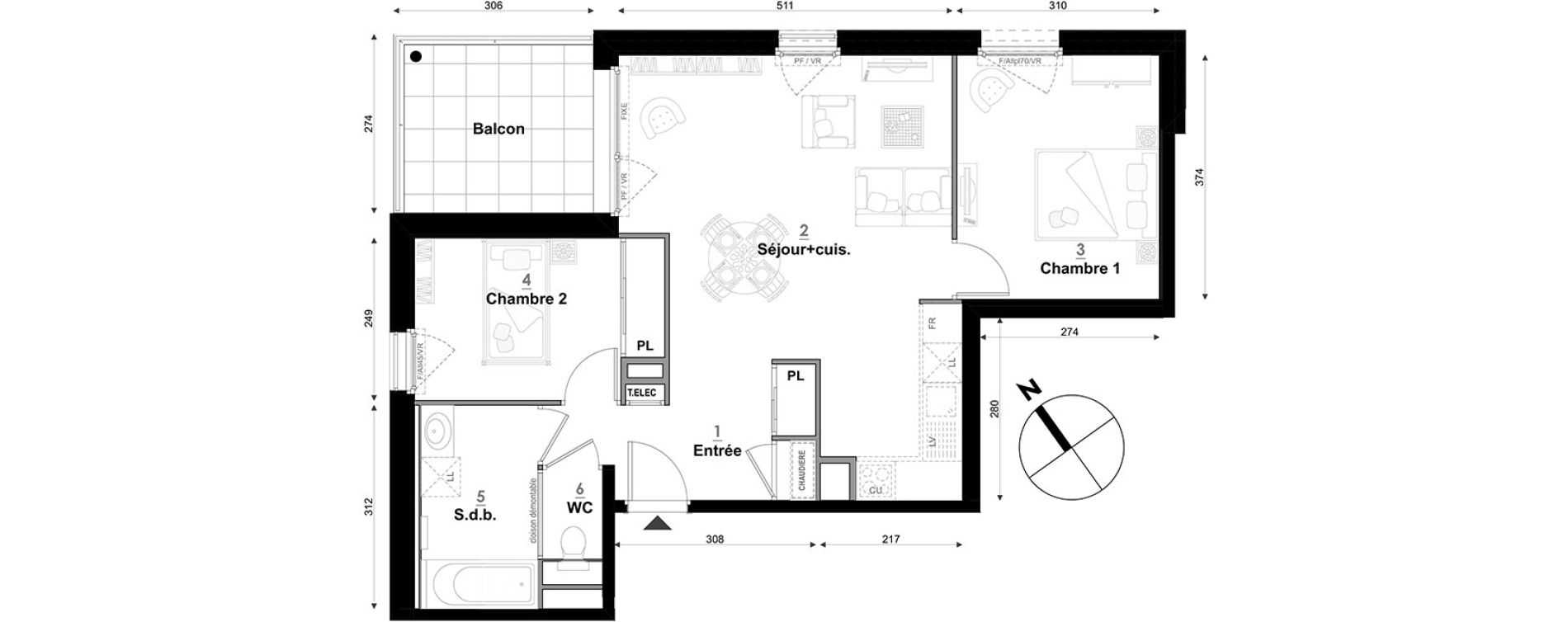Appartement T3 de 60,61 m2 &agrave; S&eacute;gny Centre