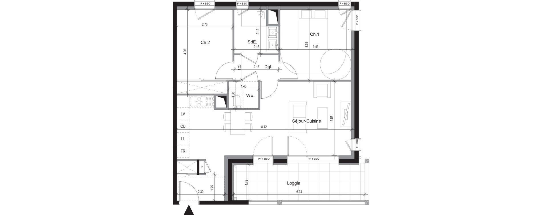 Appartement T3 de 61,60 m2 &agrave; Sergy Centre