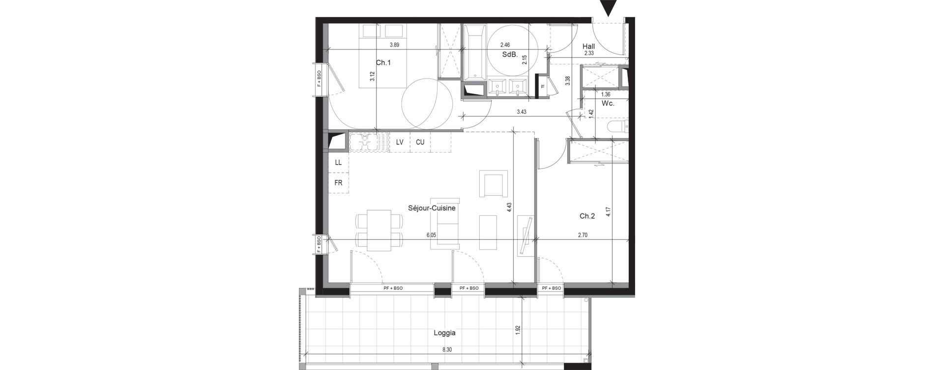 Appartement T3 de 64,50 m2 &agrave; Sergy Centre