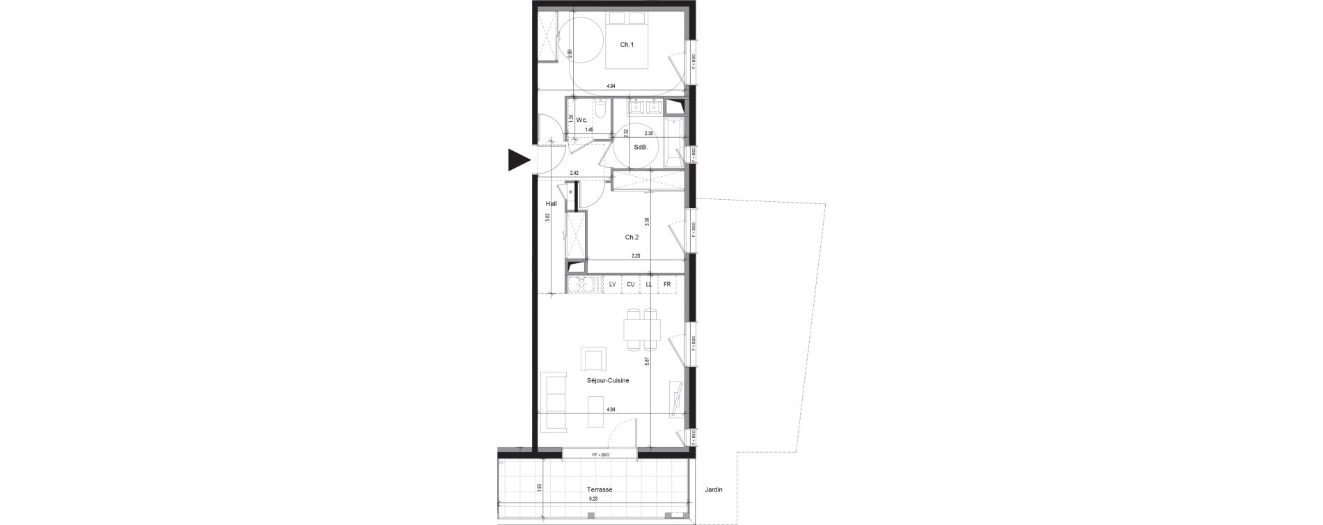 Appartement T3 de 66,95 m2 &agrave; Sergy Centre