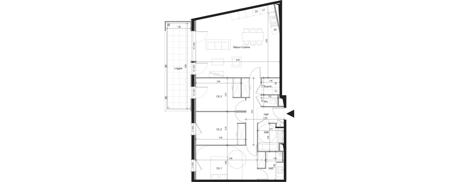 Appartement T4 de 93,00 m2 &agrave; Sergy Centre