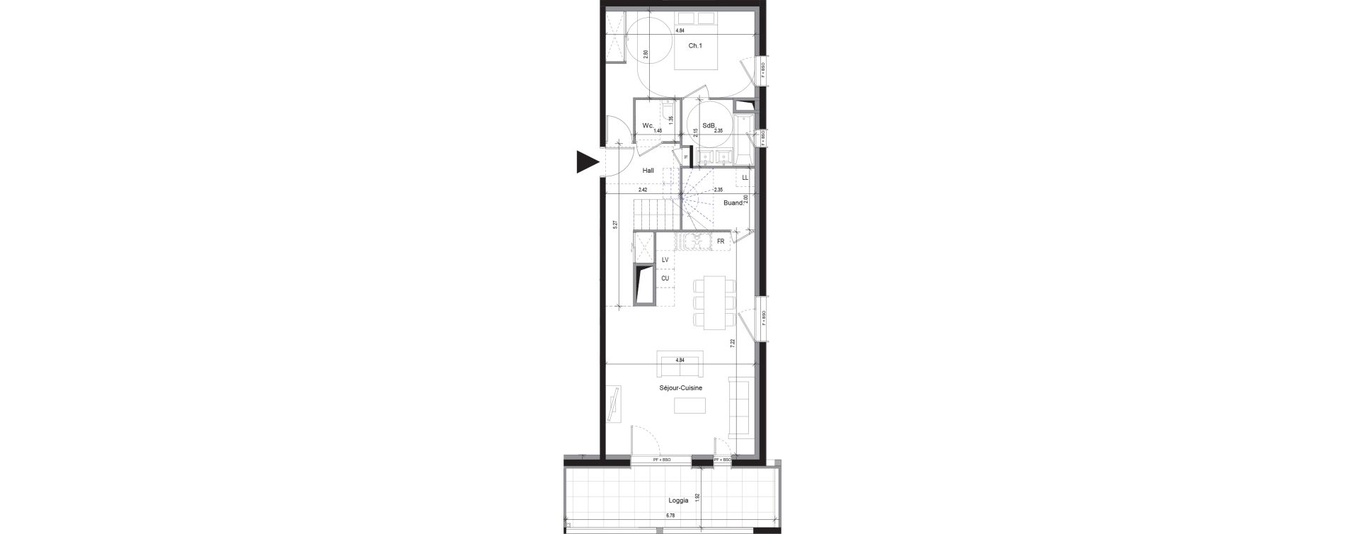 Duplex T4 de 95,95 m2 &agrave; Sergy Centre