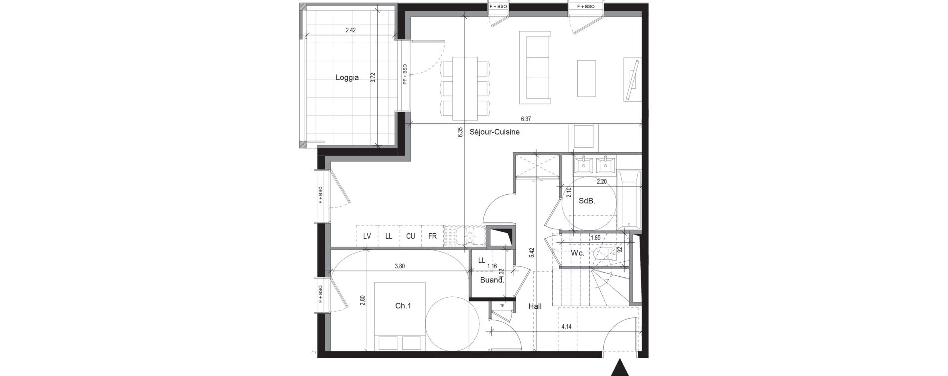 Duplex T4 de 103,95 m2 &agrave; Sergy Centre