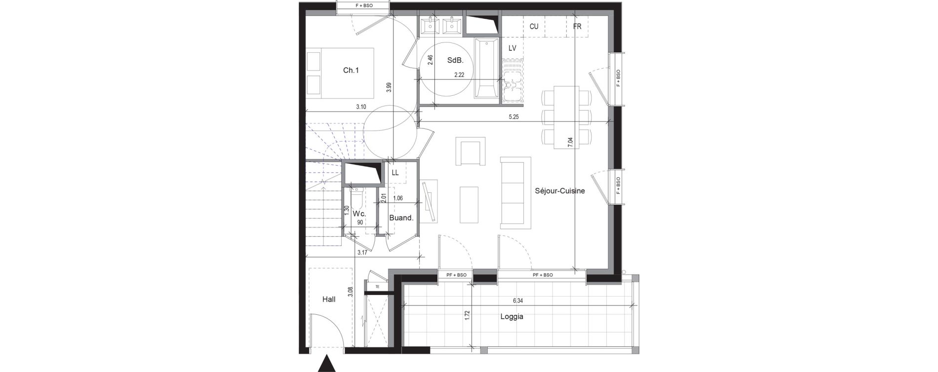 Duplex T5 de 95,60 m2 &agrave; Sergy Centre