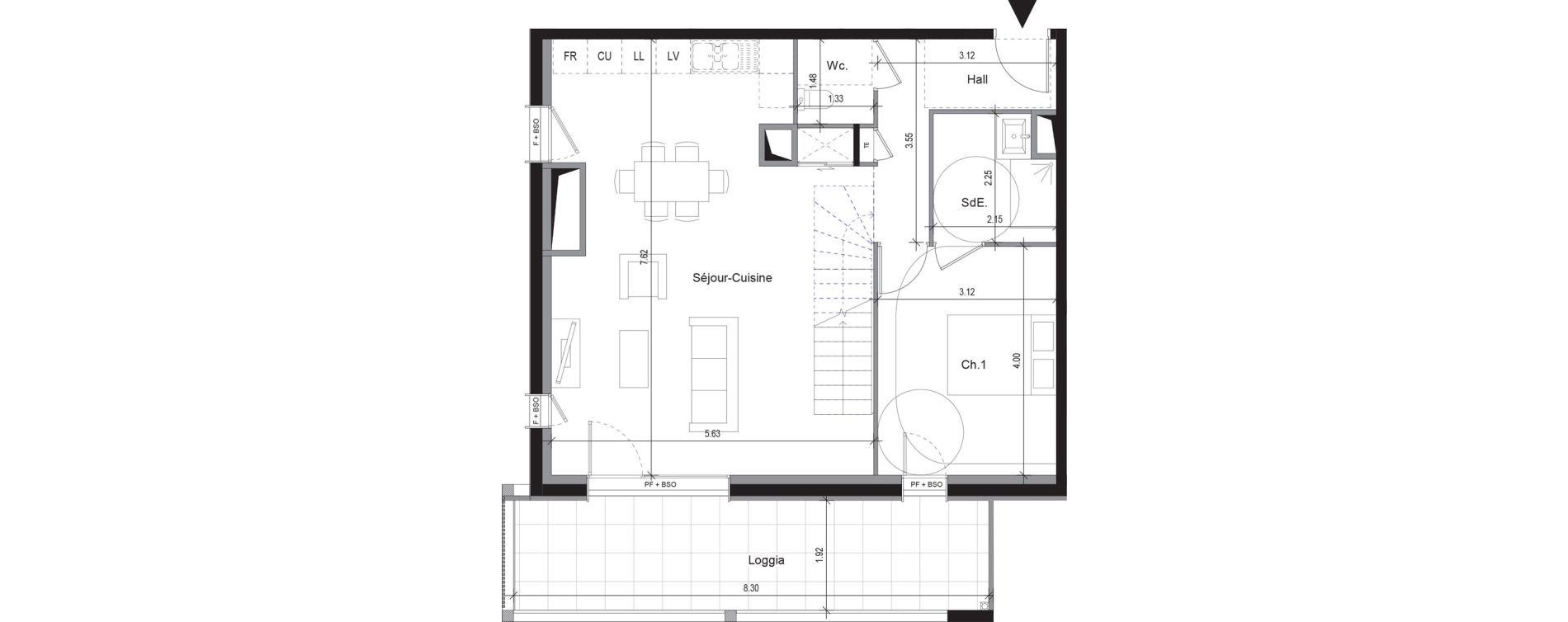 Duplex T5 de 107,75 m2 &agrave; Sergy Centre