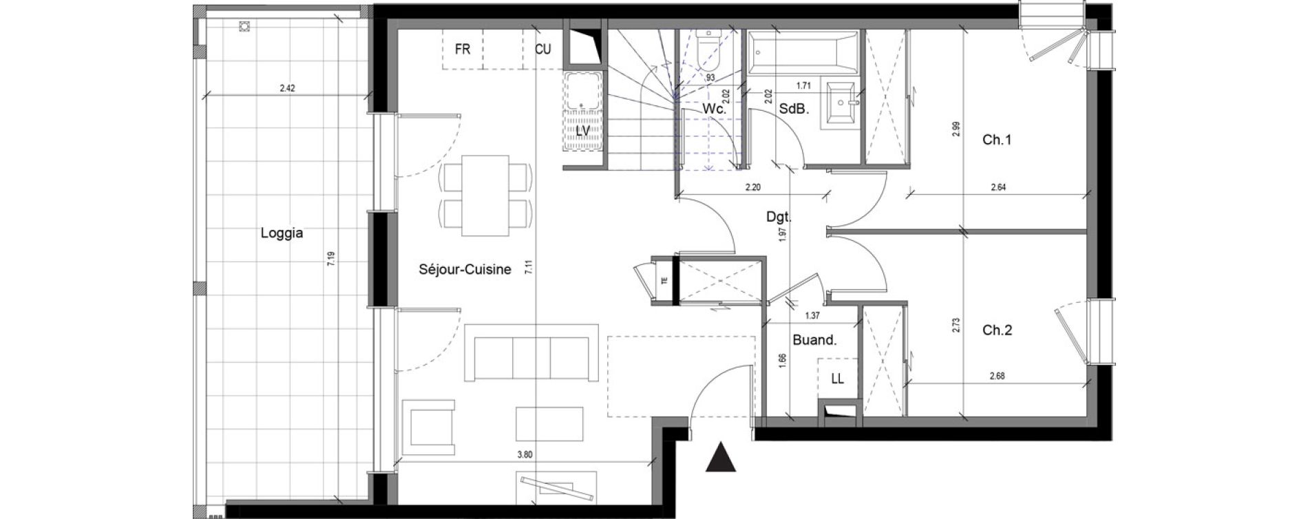 Appartement T5 de 93,35 m2 &agrave; Sergy Centre