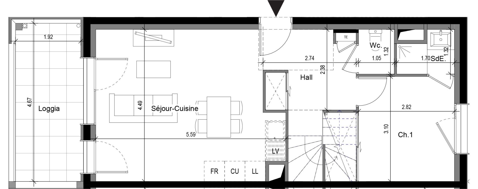 Duplex T3 de 61,85 m2 &agrave; Sergy Centre