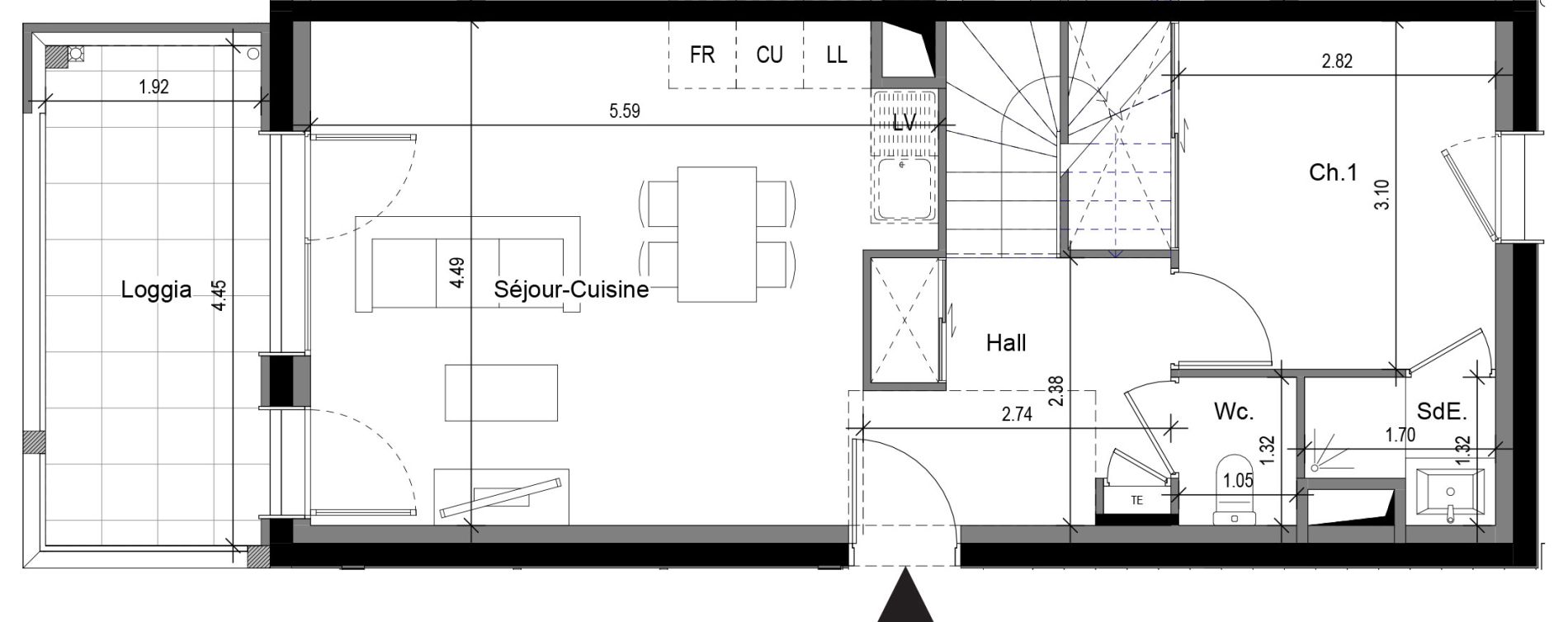 Duplex T3 de 61,90 m2 &agrave; Sergy Centre