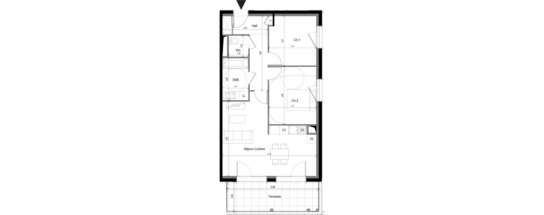 Appartement T3 de 62,05 m2 &agrave; Sergy Centre