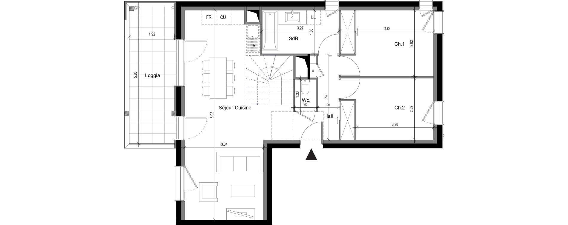 Duplex T4 de 89,70 m2 &agrave; Sergy Centre