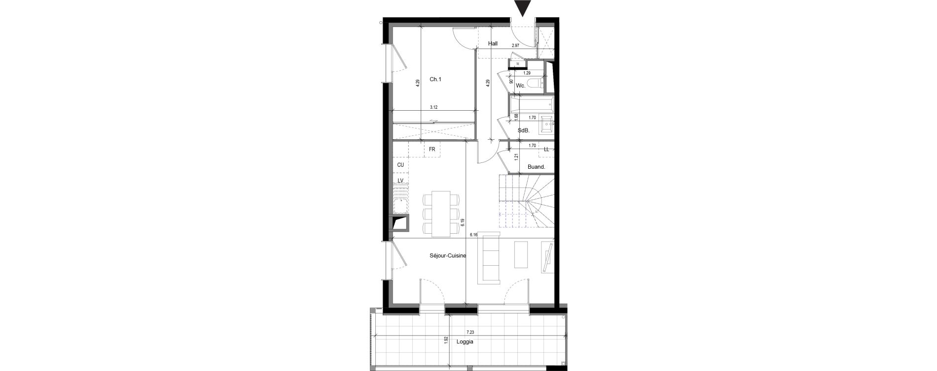 Duplex T4 de 94,95 m2 &agrave; Sergy Centre