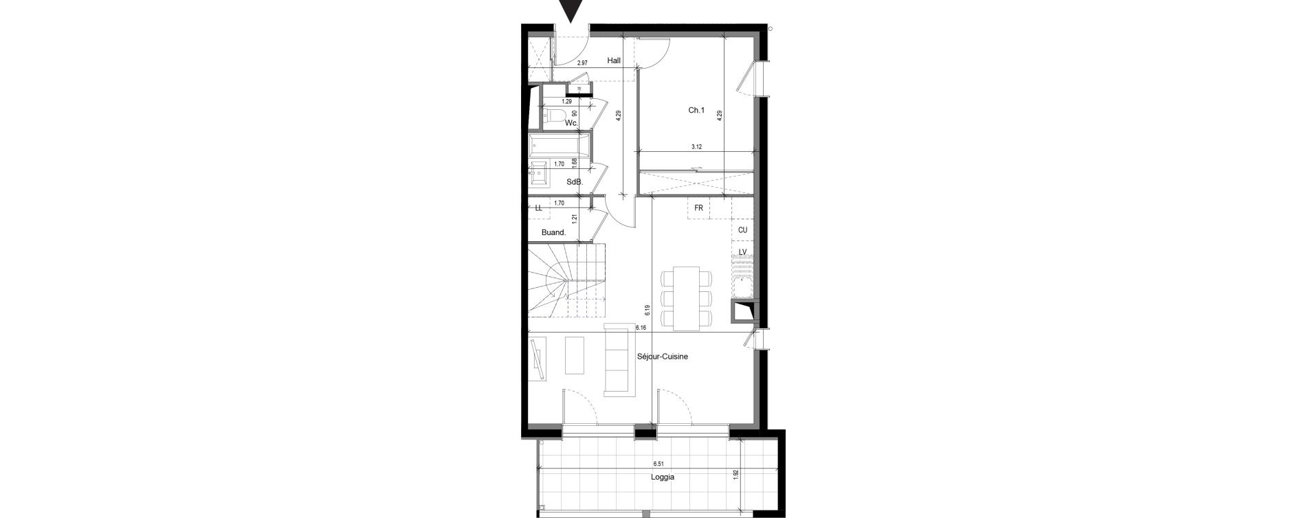 Duplex T4 de 95,05 m2 &agrave; Sergy Centre