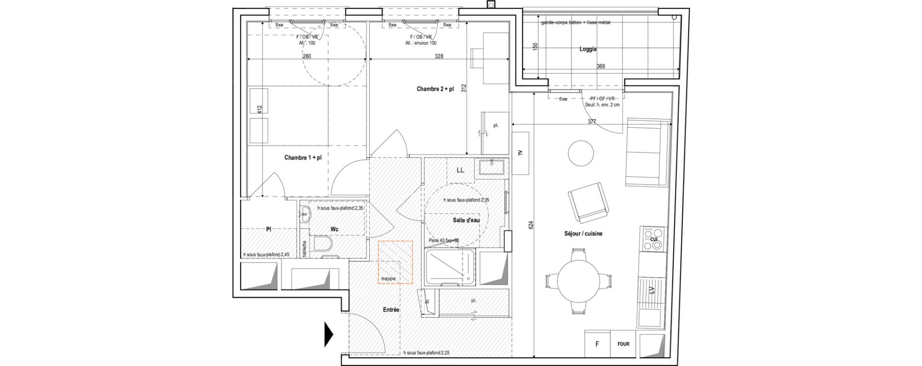 Appartement T3 meubl&eacute; de 63,90 m2 &agrave; Vichy Centre