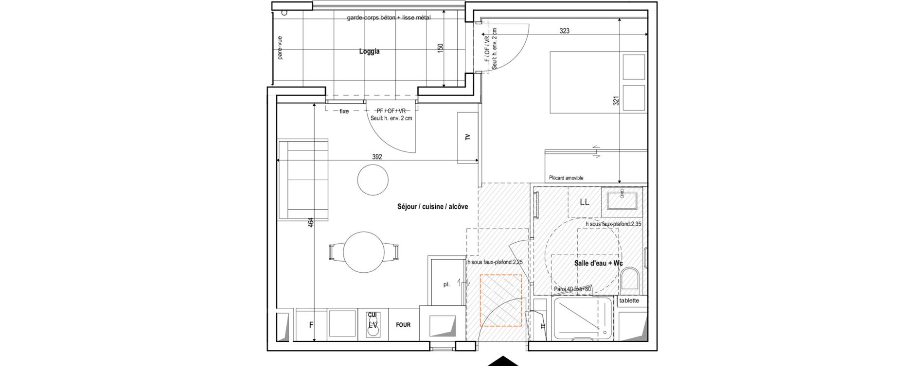 Studio meubl&eacute; de 36,70 m2 &agrave; Vichy Centre