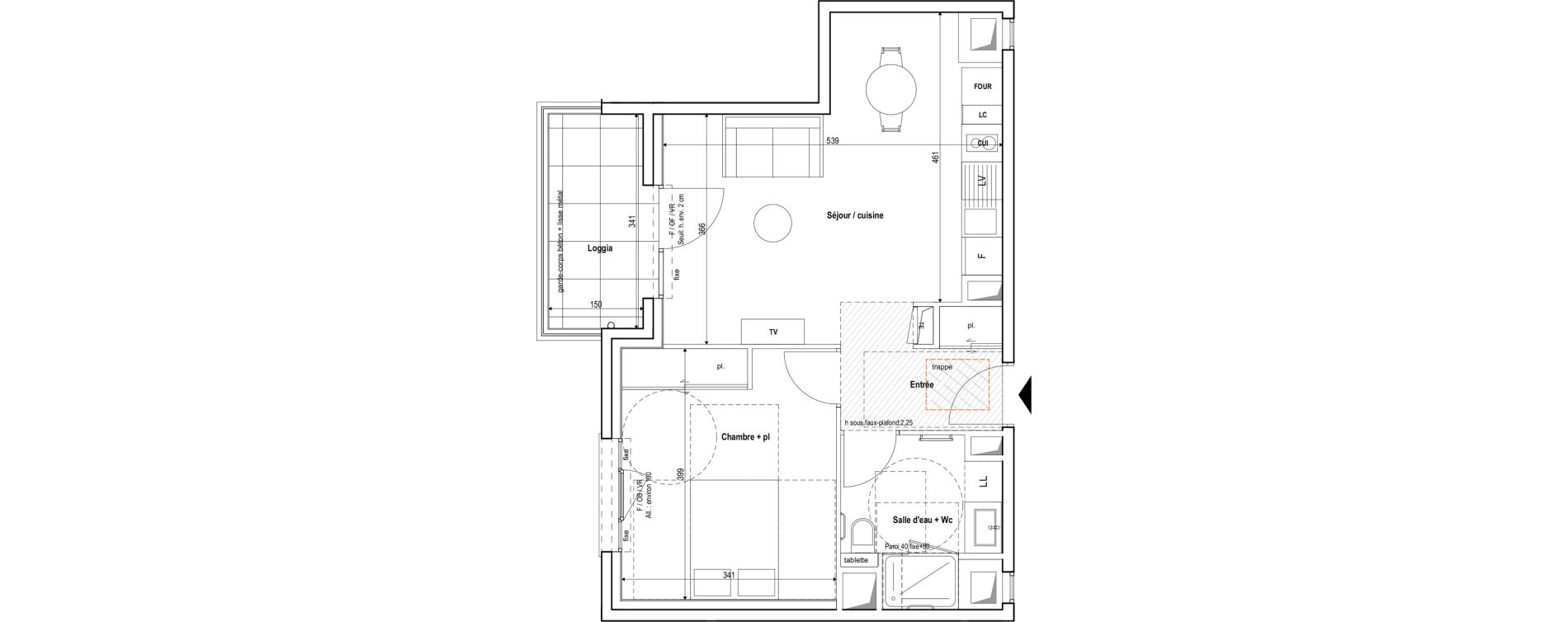 Appartement T2 meubl&eacute; de 46,00 m2 &agrave; Vichy Centre